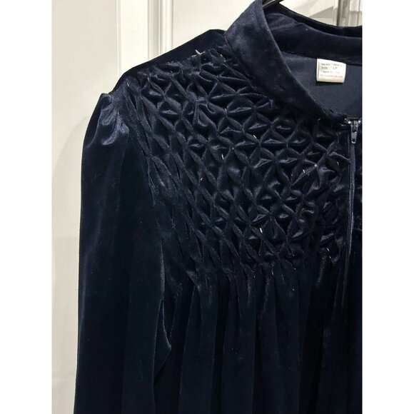 Vintage Navy Blue Velvet Robe Quilted Detail Long Sleeves  Sz LP - Picture 4 of 9